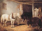 John Frederick Herring Three Horses in A stable,Feeding From a Manger Sweden oil painting artist